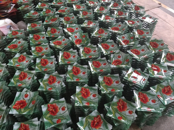 Kalite Customize Color Ins Cactus Square Glass Dinner Plates Fabrika