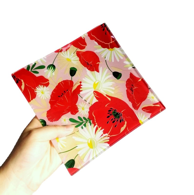 Kalite Tempered Glass Color Printted Square Glass Dish for home Fabrika