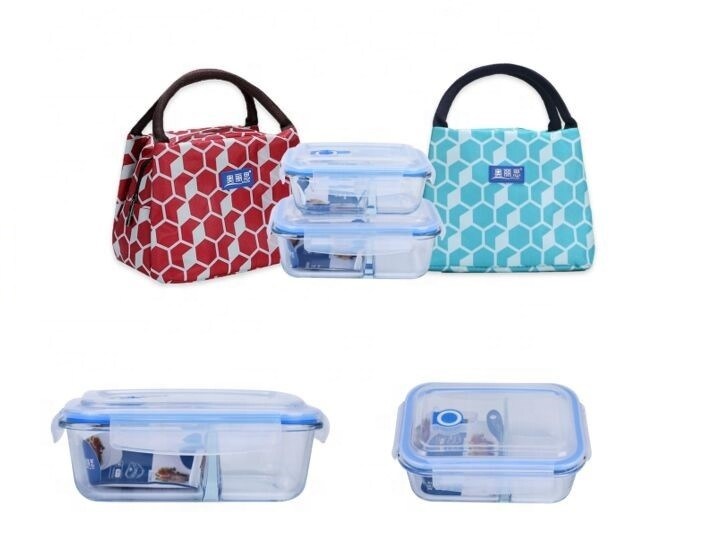 Kalite Borosilicate Pressed Glass Lunch Boxes With Locking Lids Fabrika