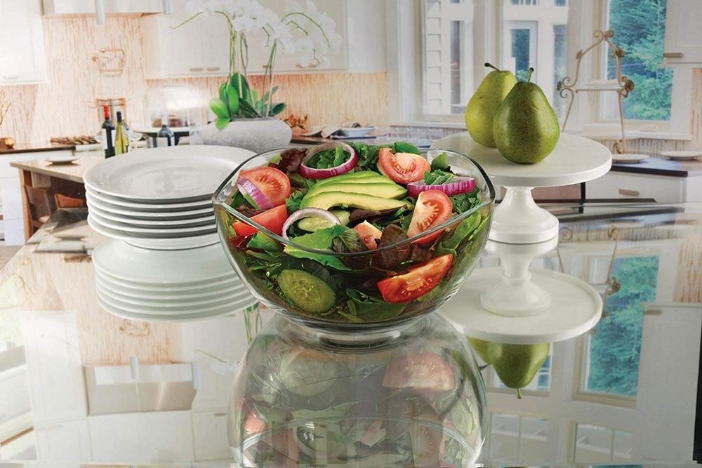 Kalite Transparent Durable Wave Rim Glass Charger Plates , Fruit Salad Glass Bowl Fabrika