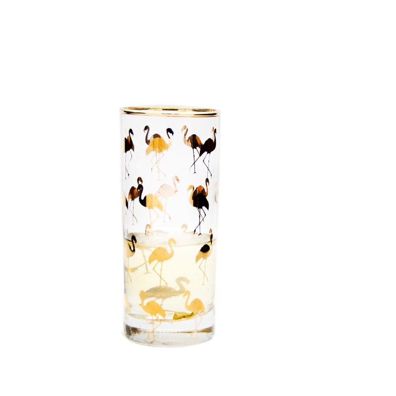 Kalite Golden Flamingo Printed Crystal Highball Glasses For Restaurant Fabrika
