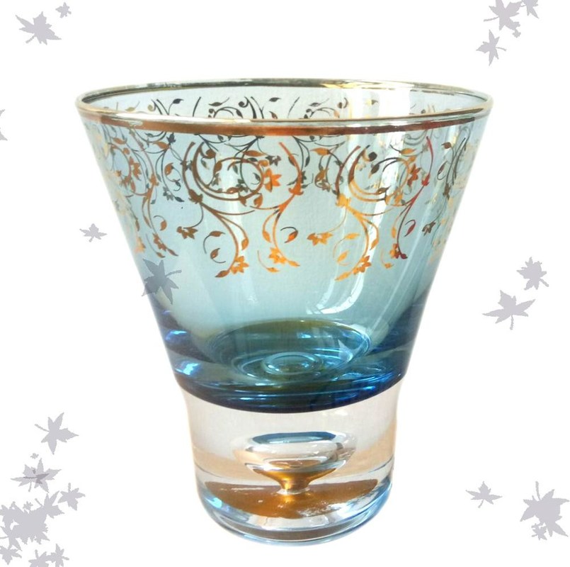 Kalite Blue Color Golden Rim Stemless Crystal Cocktail Glasses Fabrika