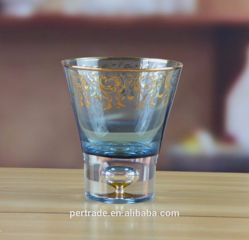 Kalite Blue Color Golden Rim Stemless Crystal Cocktail Glasses Fabrika