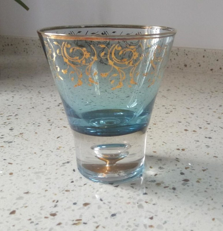 Kalite Blue Color Golden Rim Stemless Crystal Cocktail Glasses Fabrika