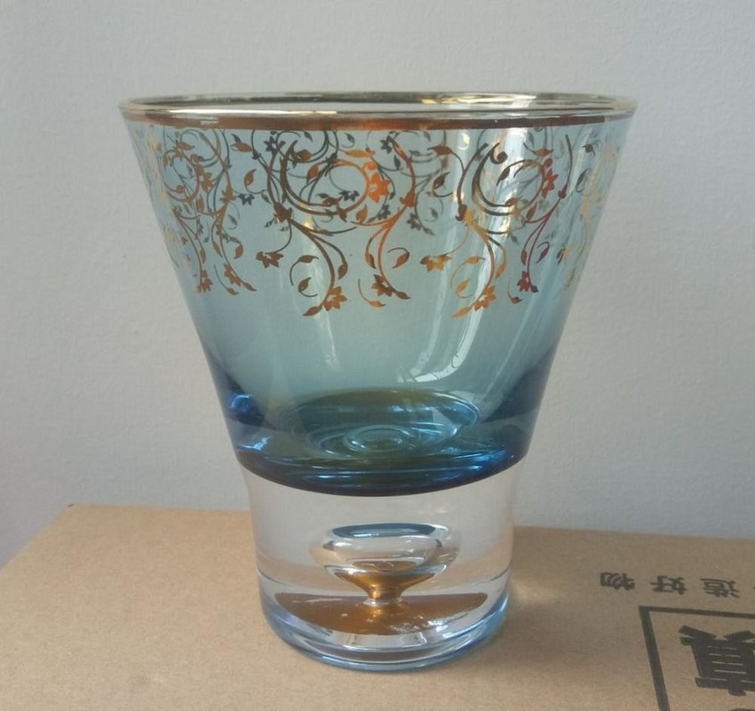 Kalite Blue Color Golden Rim Stemless Crystal Cocktail Glasses Fabrika