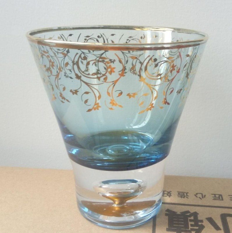 Kalite Blue Color Golden Rim Stemless Crystal Cocktail Glasses Fabrika