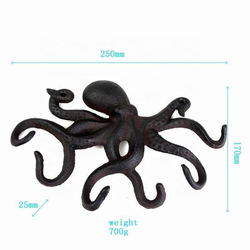 Kalite Wall Mounted Creative Octopus Cast Iron Hat Hooks Fabrika