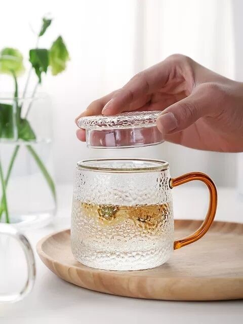 Kalite Handmade Glass Tea Mug With Embossed pattern High Borosilicate GlassTea Cup Tumbler Drinking Glasses Fabrika
