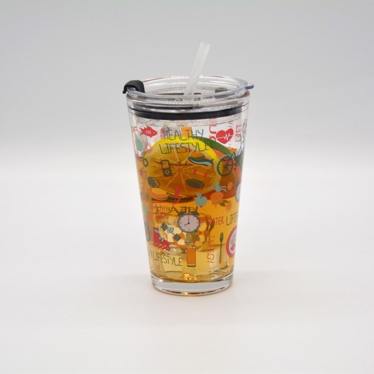 Kalite Decorated Pint Ice Tea Glass Cup With Lid And Silicate Straw Cocktail Tumbler Drinking Glasses Fabrika
