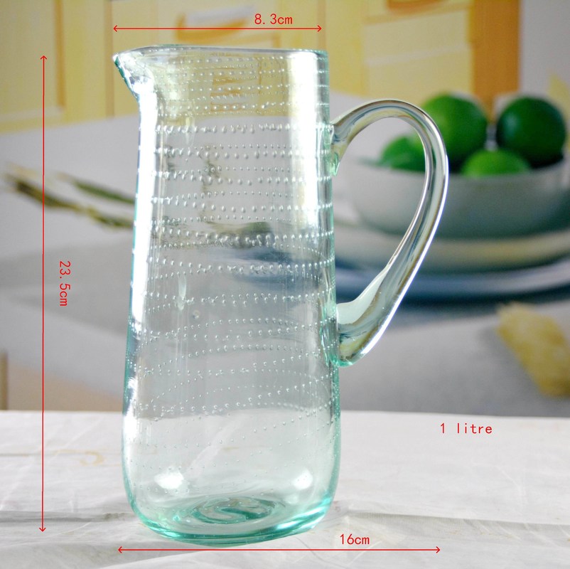 Kalite Recycle Green Spiraling Bubbles  Glass Water Pitcher , Large Glass Pitcher Fabrika