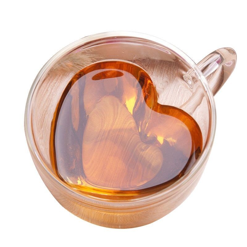 Kalite Creative Lover Heart Shape Borosilicate Transparent Tea Cups Fabrika