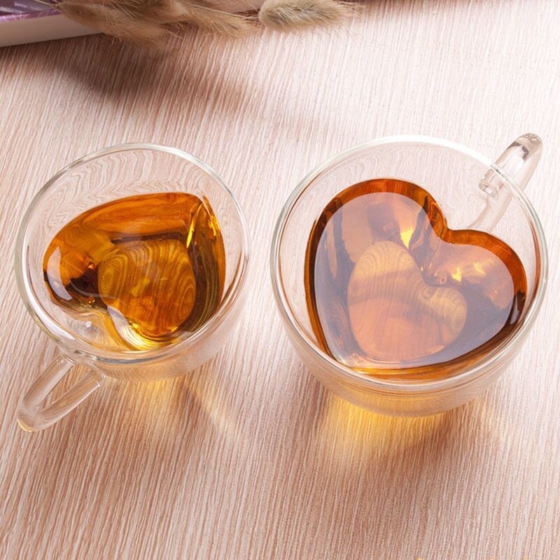 Kalite Creative Lover Heart Shape Borosilicate Transparent Tea Cups Fabrika
