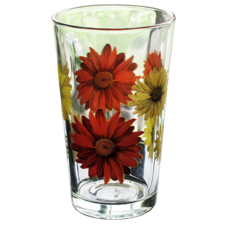 Kalite Silk Printed Blooming Daisy 16 Oz Highball Glasses Fabrika