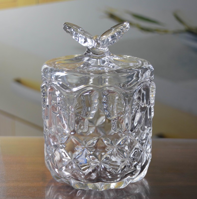 Kalite Butterfly Embossed Creative Crystal Glass Storage Jars Fabrika