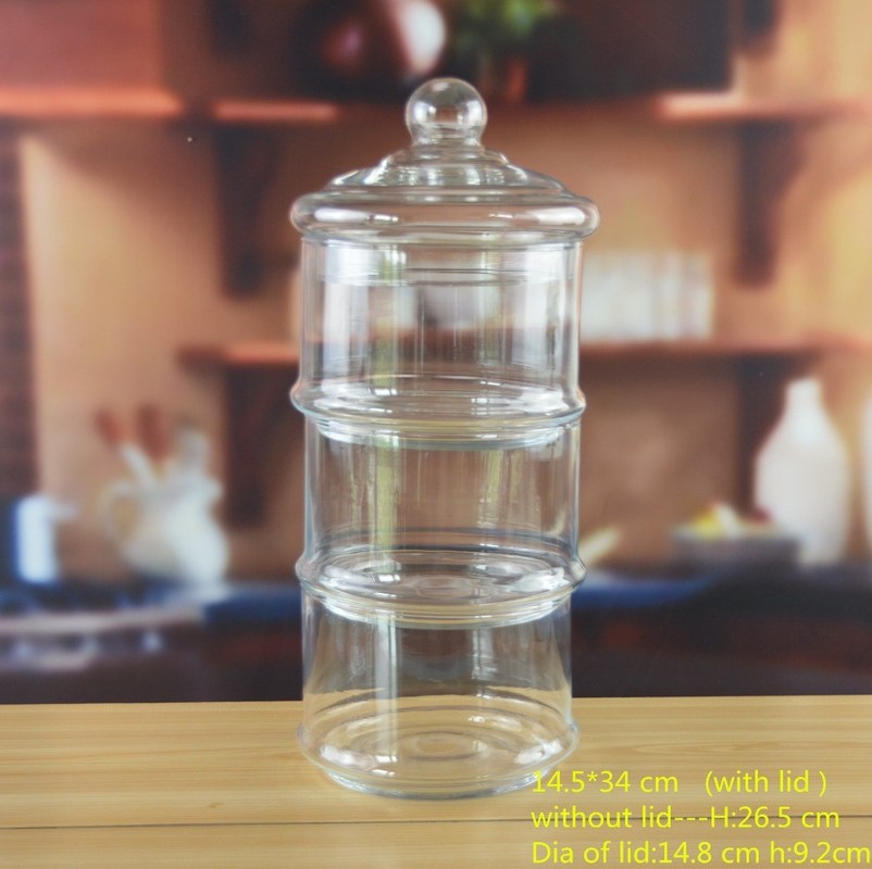 Kalite Stackable 3 Layers Tower Shaped Glass Storage Jars Fabrika