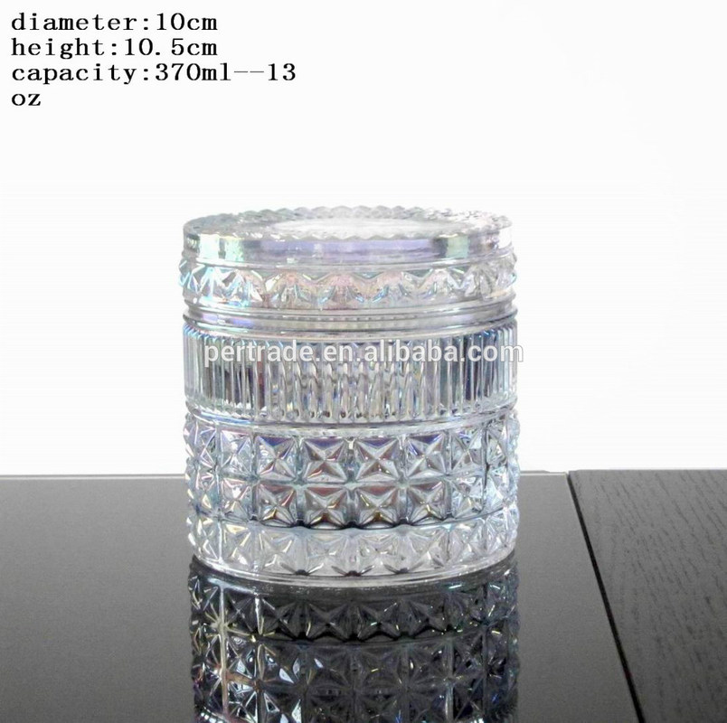 Kalite Embossed Diamonds Pattern Glass Storage Jars With For Candle Fabrika