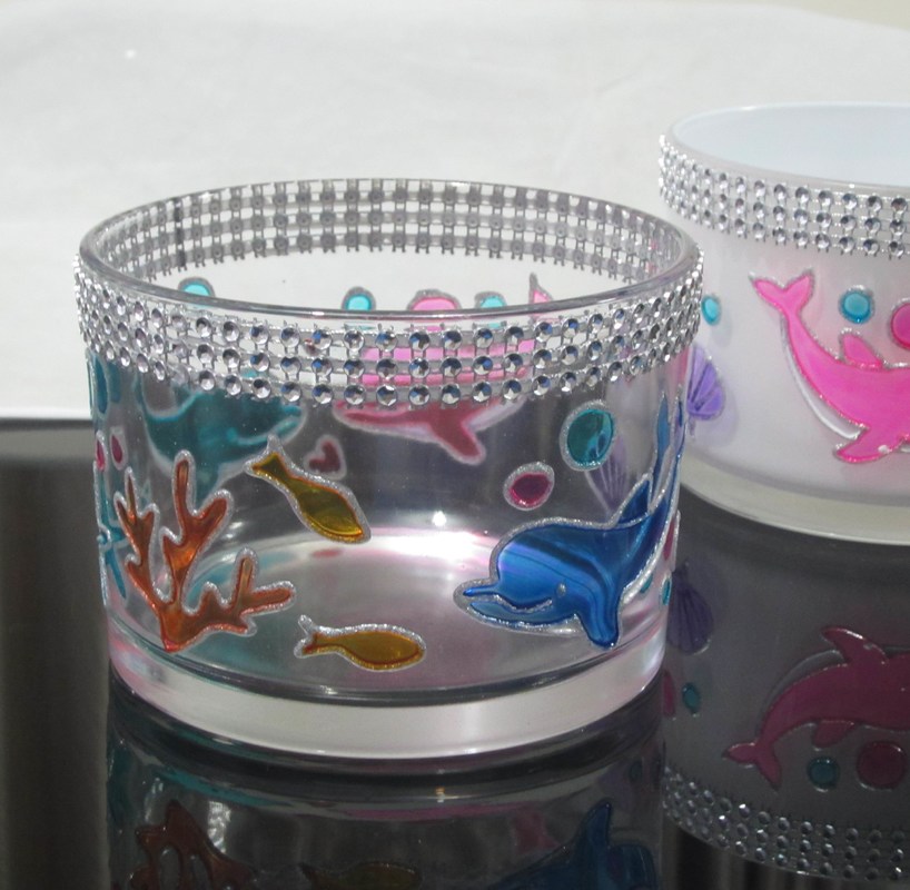 Kalite Handpainted Votive Candle Holders With Ocean Fish Pattern Fabrika