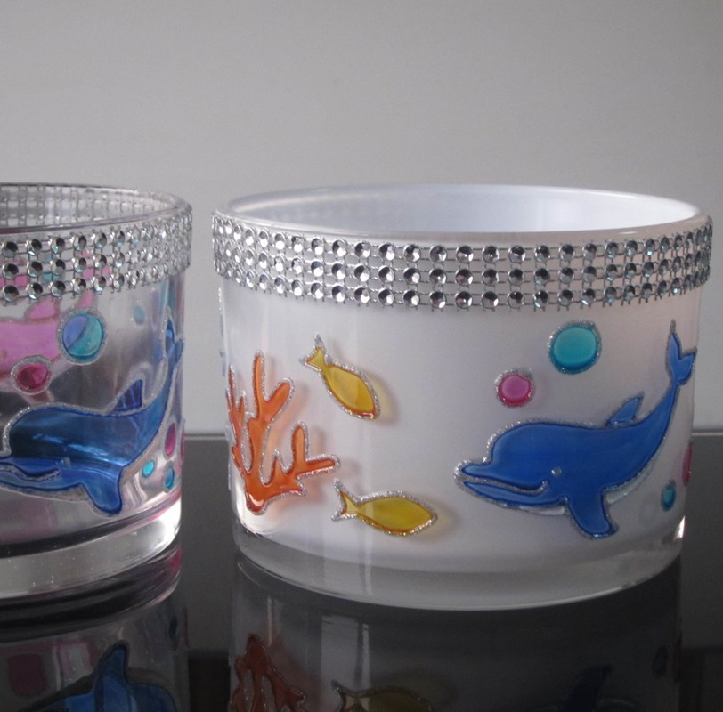 Kalite Handpainted Votive Candle Holders With Ocean Fish Pattern Fabrika