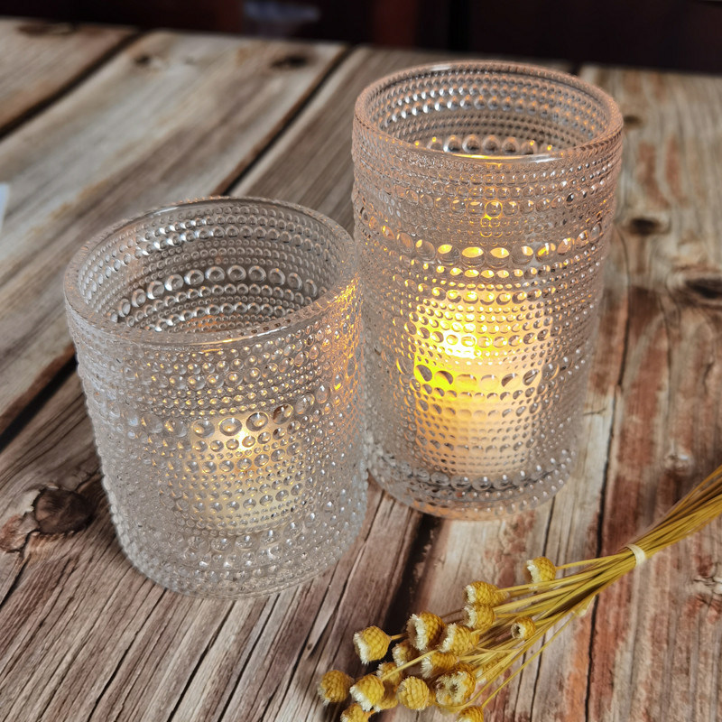 Kalite Customized Embossed Beads Strings Glass Votive Candle Holders ,  Glass Cylinder Candle Holders Fabrika
