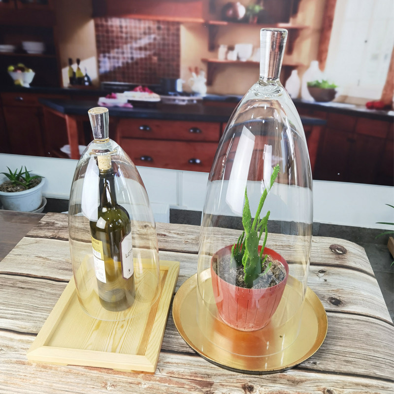 Kalite Transparent Lead Free Handled 21" Glass Dome Cloche Fabrika