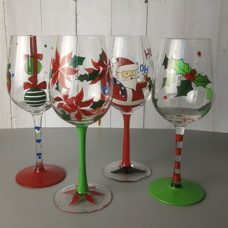Kalite FDA Holiday Gift Hand Painted Festival Wine Glass Fabrika