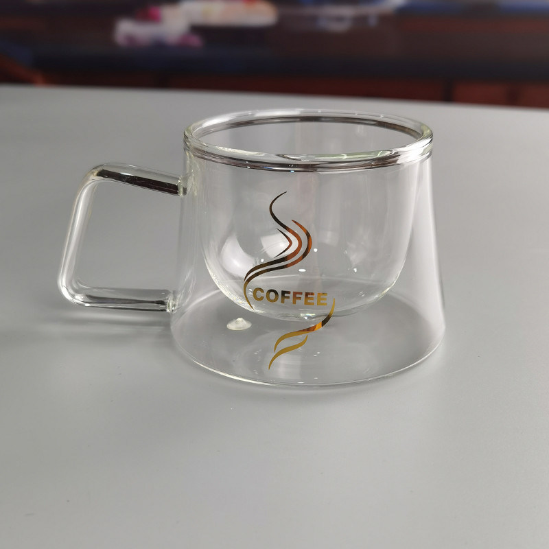 Kalite 200ml Borosilicate Double Layer Glass Coffee Mug With Golden Logo Fabrika