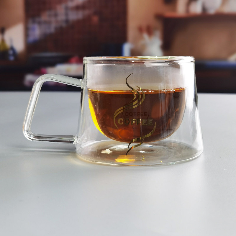 Kalite 200ml Borosilicate Double Layer Glass Coffee Mug With Golden Logo Fabrika