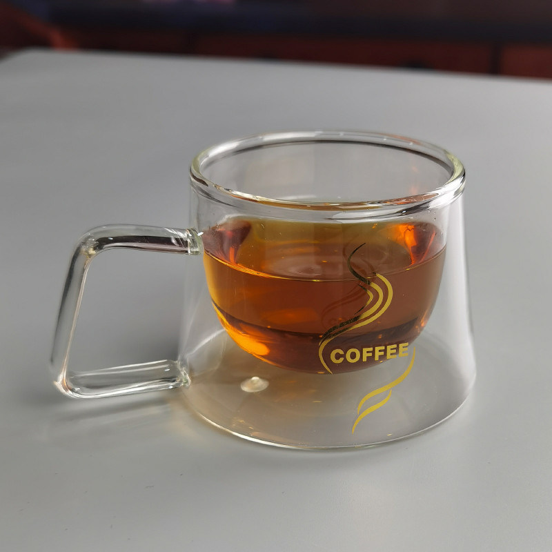 Kalite 200ml Borosilicate Double Layer Glass Coffee Mug With Golden Logo Fabrika
