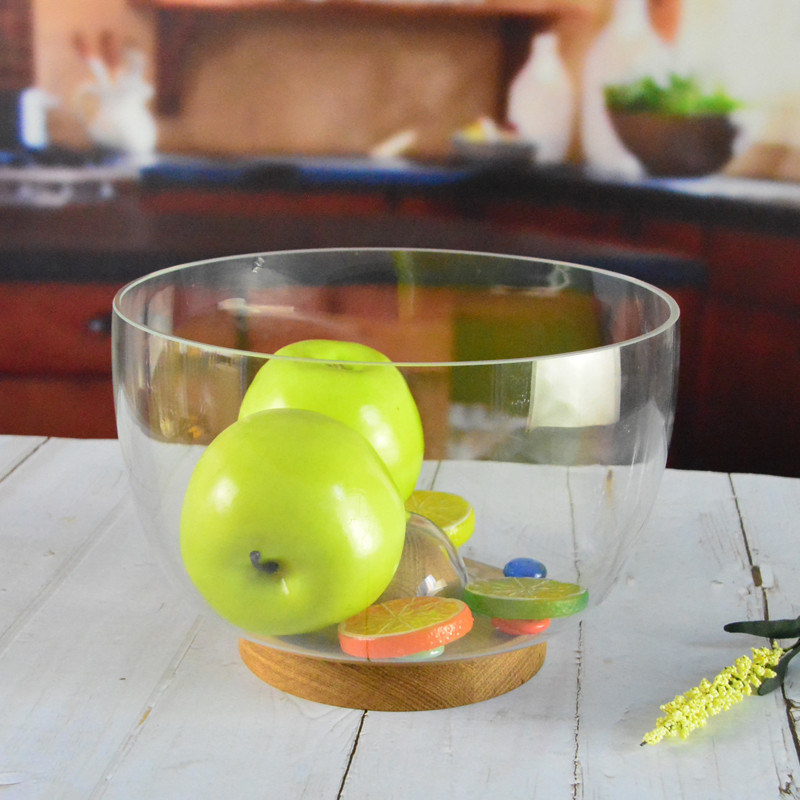 Kalite 9 inç Kristal Depolama Cam Salata Kâsesi Elle Fırlatılmış Kristal Cam ve Katı Ahşap Standla Tasarlanmış Herhangi Bir Yemek Deneyimini Artıran Bir Zirve Altını Gösteren Fabrika