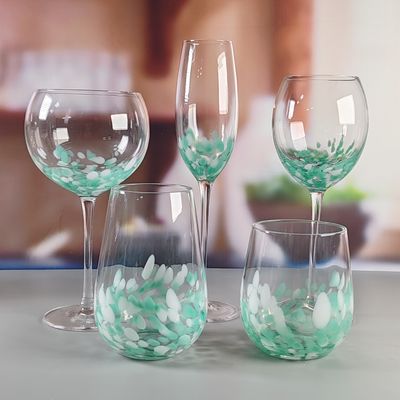 Kalite Customized Hand Blowned Half-confetti Lead Free Crystal Wine Glass Set Fabrika