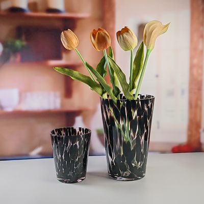Kalite Handmade Amber Glass Vase Modern Unique Vase for Table Centerpiece Decorative Flower Vases for Home Office Wedding(S size) Fabrika
