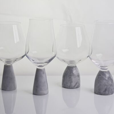 Kalite Hand Blown Crystal Wine Glass with Modern Gray Marble Stem Base Ultra Clear Bowl Perfect for Dinner Parties and Everyday Fabrika