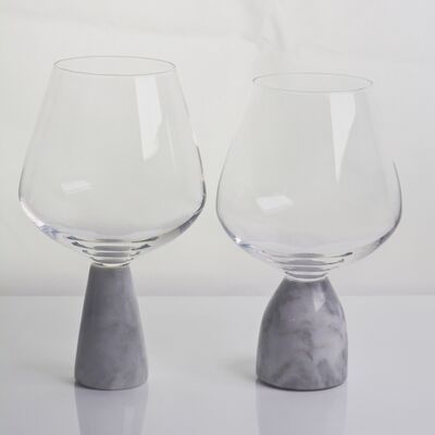 Kalite Hand Blown Crystal Wine Glass with Modern Gray Marble Stem Base Ultra Clear Bowl Perfect for Dinner Parties and Everyday Fabrika