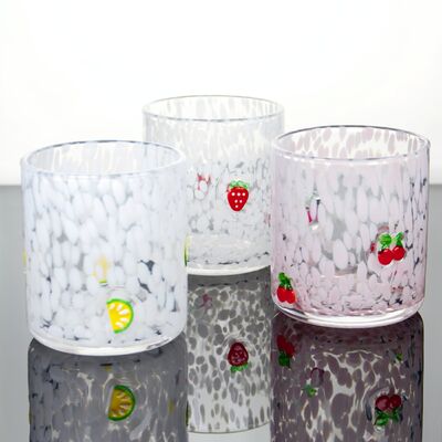 Kalite Tumbler Drinking Glasses hand crafted with dreamy confetti patterns and fruity designs that bring joy to your table setting Fabrika