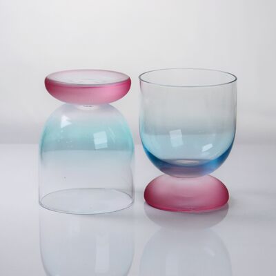 Kalite Handblown Crystal Wine Glass Goblet with Two-color Gradient and Frosted Base for 300ml Wine Cocktail & Home Decor Fabrika