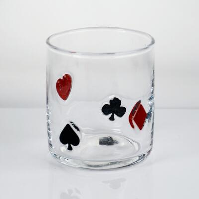 Kalite Elle üflenmiş poker simgesi viski bardağı, 400 ml kalp, pik, kulüp ve elmas takım elbise ile açık tumbler, viski, kokteyl, meyve suyu için eski moda bardak Fabrika