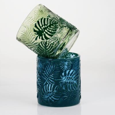 Kalite 200ml Kapasiteli Kurşunsuz Kristal Camlı Çıkıntılı Tropikal Monstera Yapraklı Cam Şamdanlı Fabrika