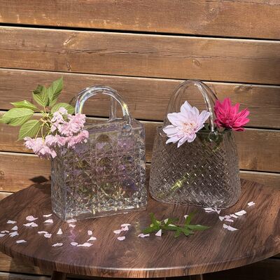 Kalite Hand-Blown Diamond Pattern Glass Handbag Vase - Versatile Decorative Centerpiece for Home & Wedding Decor Fabrika