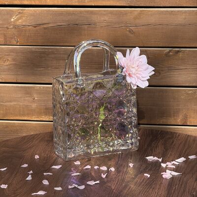 Kalite Hand-Blown Diamond Pattern Glass Handbag Vase - Versatile Decorative Centerpiece for Home & Wedding Decor Fabrika