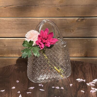 Kalite Hand-Blown Diamond Pattern Glass Handbag Vase - Versatile Decorative Centerpiece for Home & Wedding Decor Fabrika