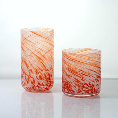 Kalite Hand-blown Orange Swirl Confetti Glass Cup - Artisan Crafted Drinking Glass for Whiskey and Cocktails Fabrika