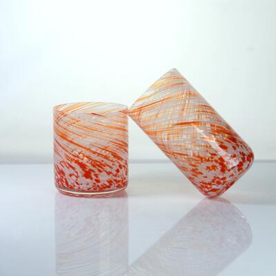 Kalite Hand-blown Orange Swirl Confetti Glass Cup - Artisan Crafted Drinking Glass for Whiskey and Cocktails Fabrika