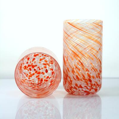 Kalite Hand-blown Orange Swirl Confetti Glass Cup - Artisan Crafted Drinking Glass for Whiskey and Cocktails Fabrika