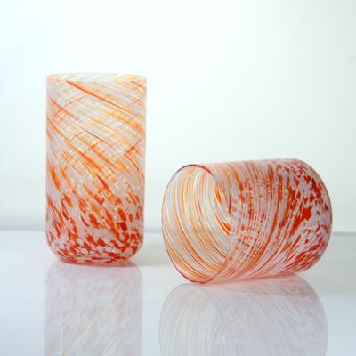 Kalite Hand-blown Orange Swirl Confetti Glass Cup - Artisan Crafted Drinking Glass for Whiskey and Cocktails Fabrika