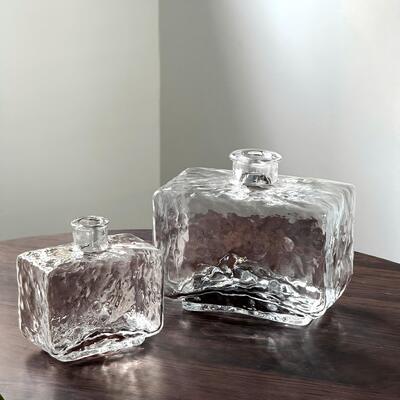 Kalite Rectangular Clear Hammered Glass Vase - Modern Minimalist Decorative Flower Vase for Table Centerpiece Fabrika