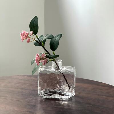Kalite Rectangular Clear Hammered Glass Vase - Modern Minimalist Decorative Flower Vase for Table Centerpiece Fabrika