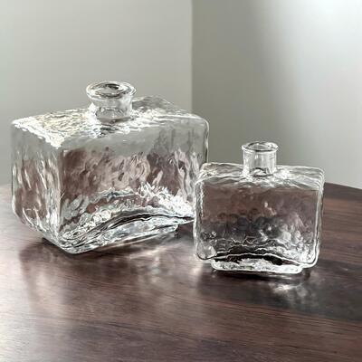 Kalite Rectangular Clear Hammered Glass Vase - Modern Minimalist Decorative Flower Vase for Table Centerpiece Fabrika