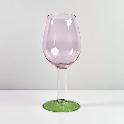 Kalite Hand Blown Borosilicate Stemmed Wine & Cocktail Glass Set, Pink Bowl with Green Hollow Stem Base, Colored Spray Tinted Art Goblets for Bar, Wedding & Table Decor fabrika