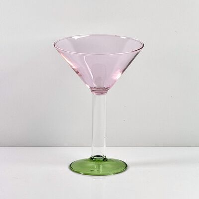Kalite Hand Blown Borosilicate Stemmed Wine & Cocktail Glass Set, Pink Bowl with Green Hollow Stem Base, Colored Spray Tinted Art Goblets for Bar, Wedding & Table Decor fabrika