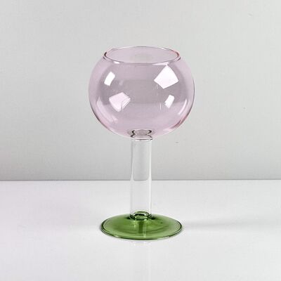 Kalite Hand Blown Borosilicate Stemmed Wine & Cocktail Glass Set, Pink Bowl with Green Hollow Stem Base, Colored Spray Tinted Art Goblets for Bar, Wedding & Table Decor fabrika